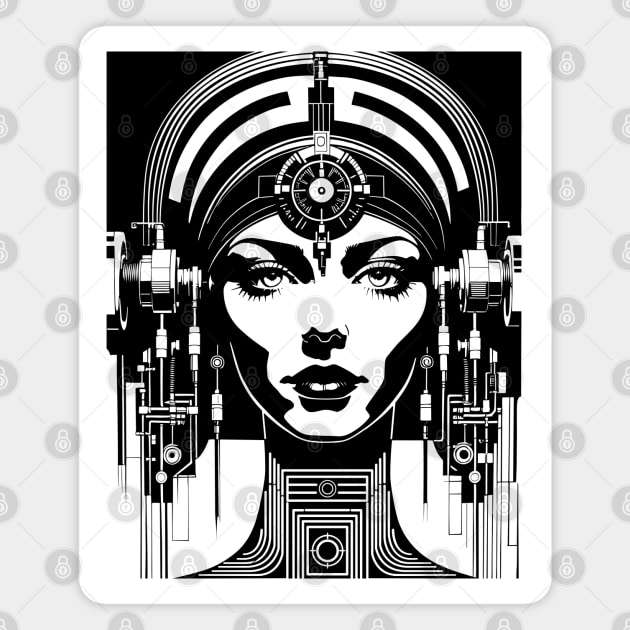 Telepathic Cyborg Retro Sci-fi (black) Magnet by SunGraphicsLab